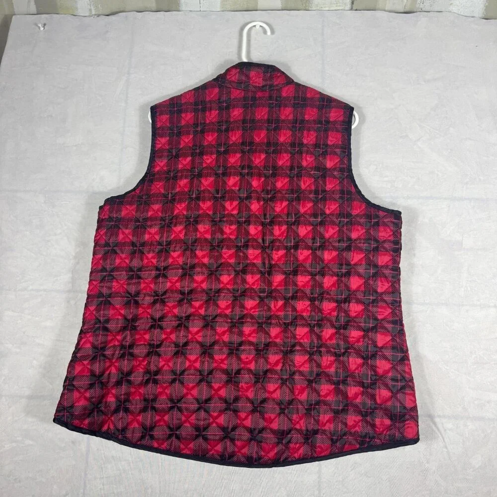 Karen Scott Sport‎ Quilted Puffer Vest Womens Red Black Buffalo Plaid Size 2X